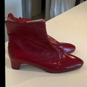 Red leather ankle boots